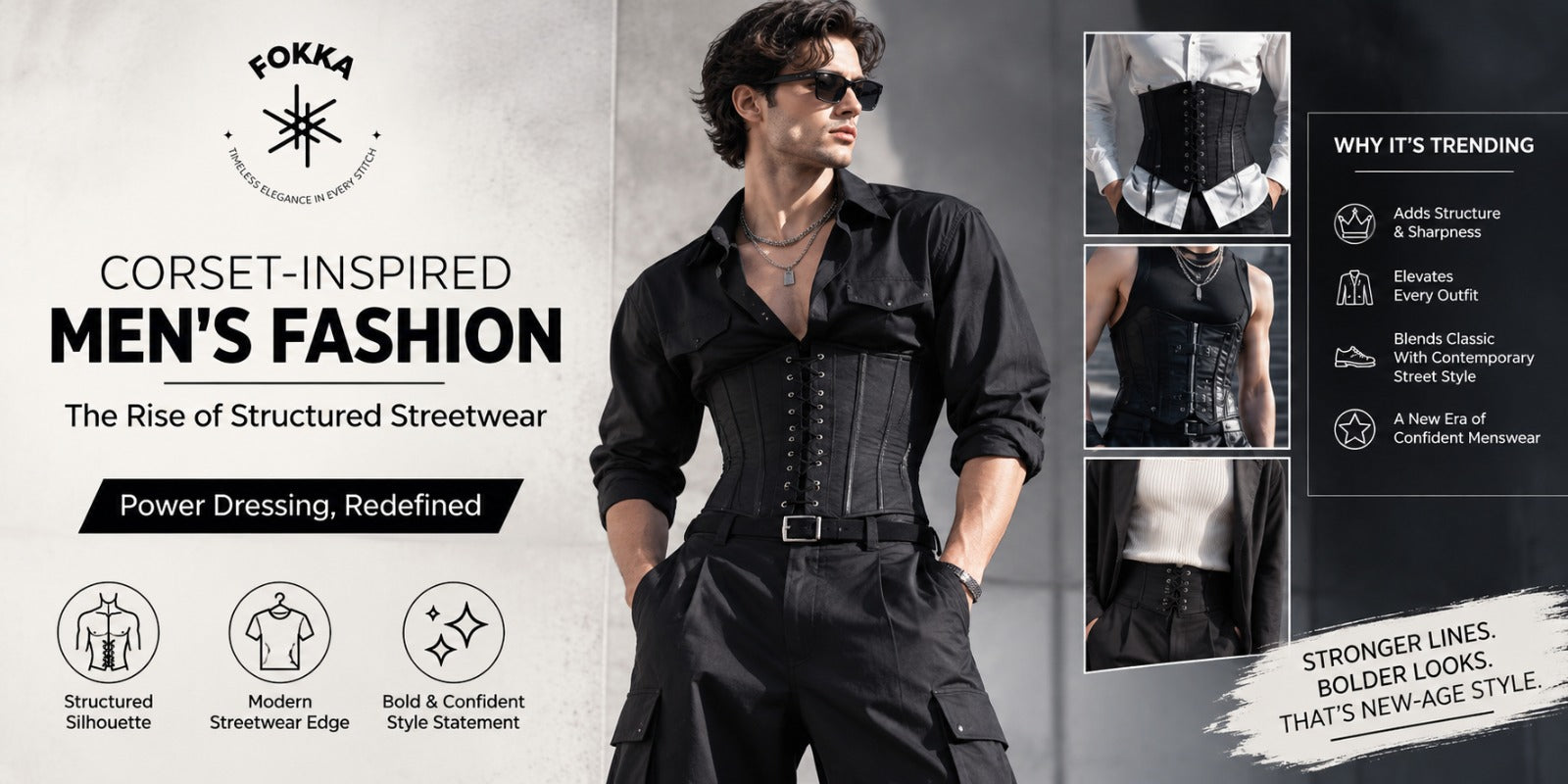 Corset-inspired men's streetwear outfit