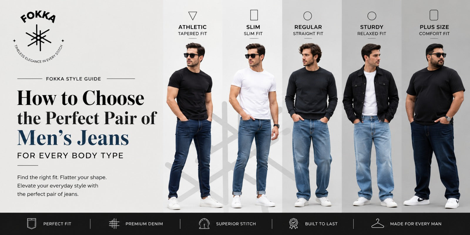 Man wearing perfectly fitted blue denim jeans