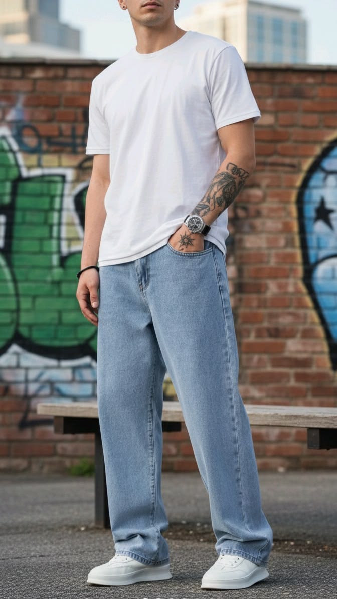 Light Blue Denim Straight Jeans