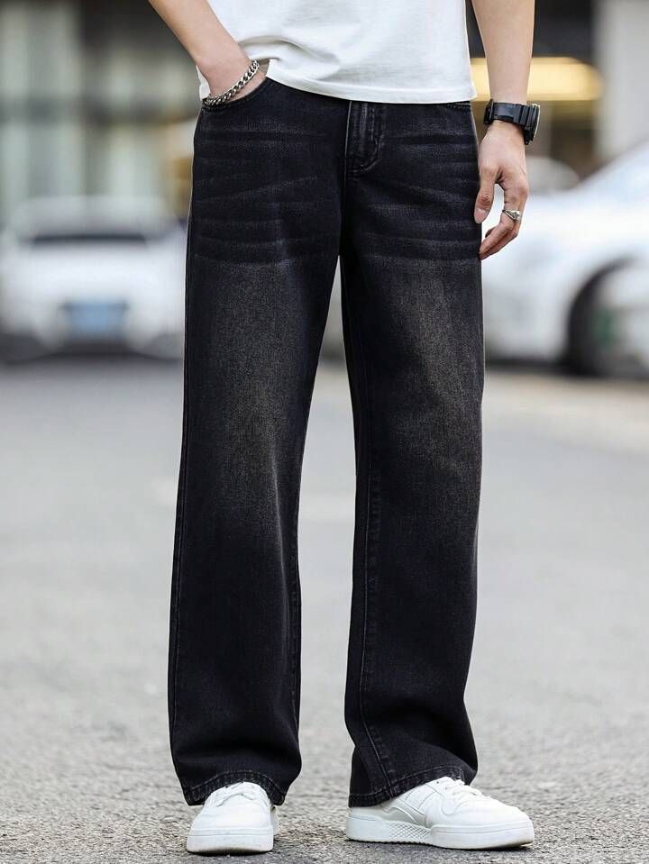 Black Denim Straight Jeans